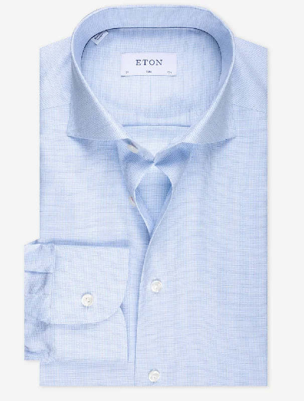 Blue Houndstooth Fine Twill Slim Fit Shirt