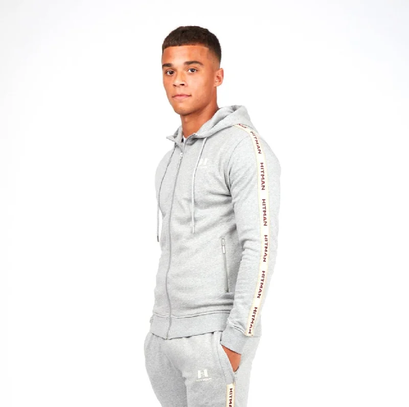 GREY ZIP HOODIE- CREAM TAPE