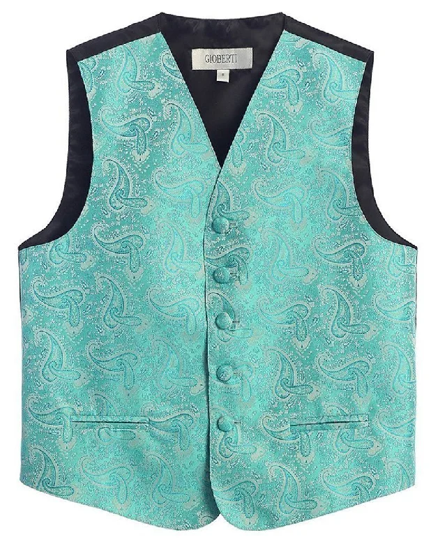 Mint Green Formal Boys Paisley Tuxedo Vest Set