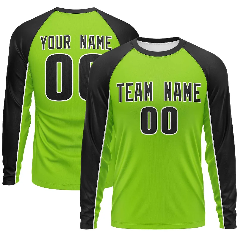 Custom Neon Green Black Crew Neck Raglan Long Sleeve Performance T-Shirt