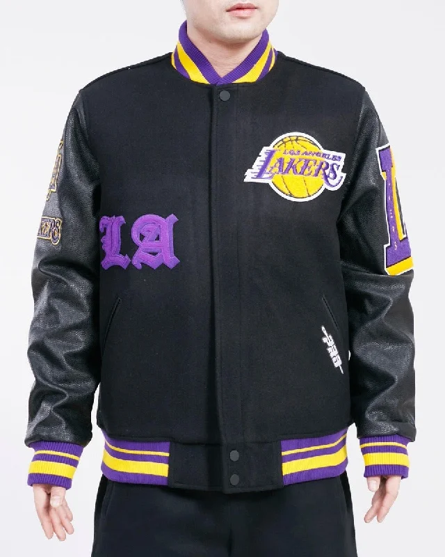 NBA LOS ANGELES LAKERS OLD ENGLISH WOOL MEN'S VARSITY JACKET (BLACK)