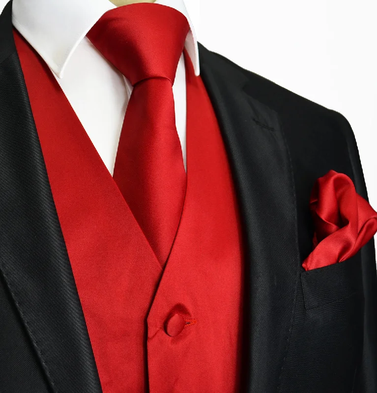 Solid Red Tuxedo Vest Set