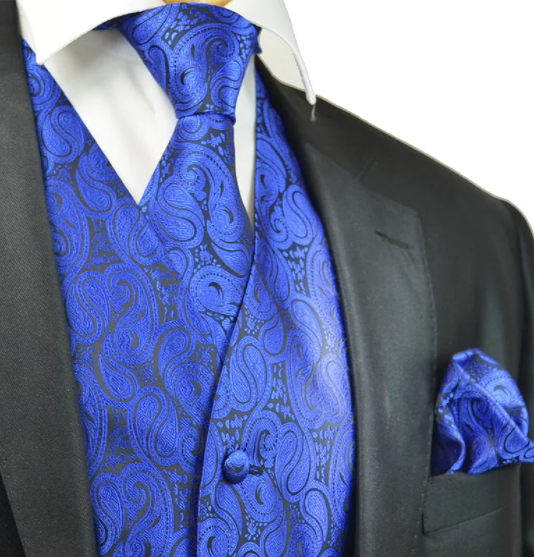 Royal Blue Paisley Tuxedo Vest Set