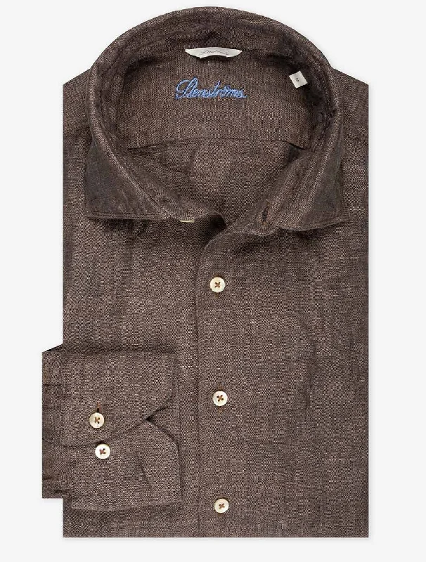 Dark Brown Linen Fitted Body Shirt