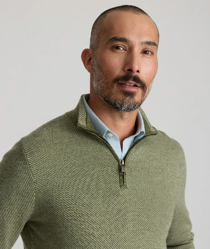 Twill Merino Wool Quarter-Zip Sweater