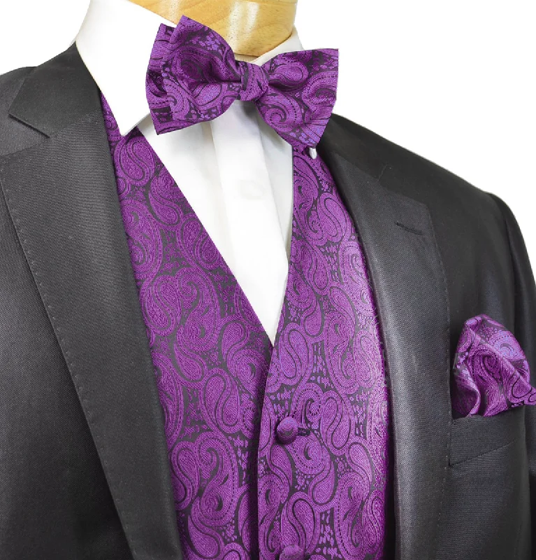 Formal Plum Paisley Tuxedo Vest Set