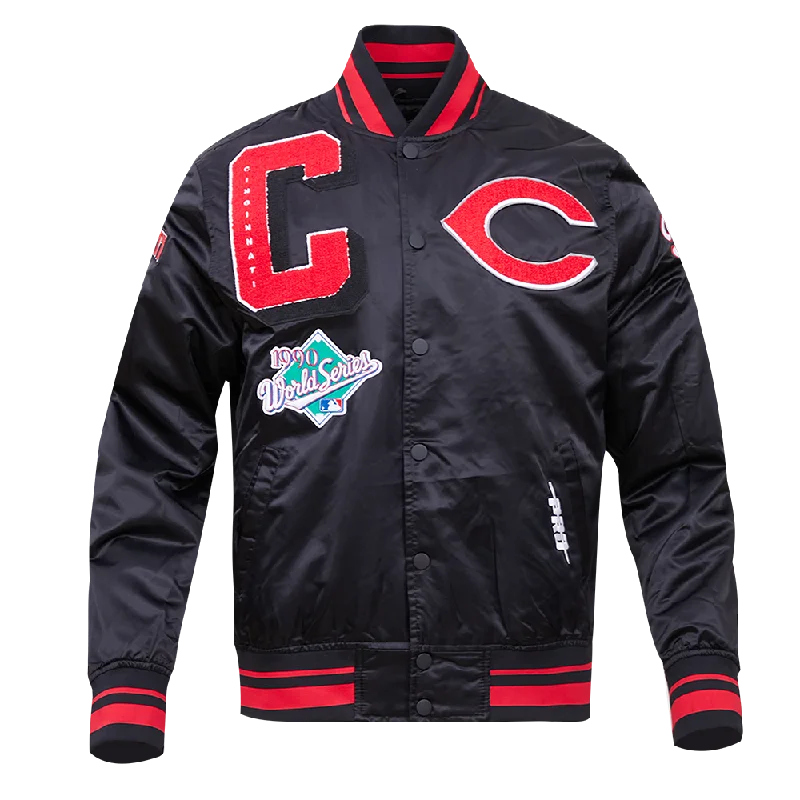 MLB CINCINNATI REDS MASHUP MEN'S RIB SATIN JACKET (BLACK/RED/BLACK)