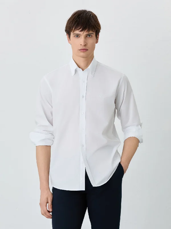 Regular Fit Shirt With Button Down Collar In Poplin Cotton