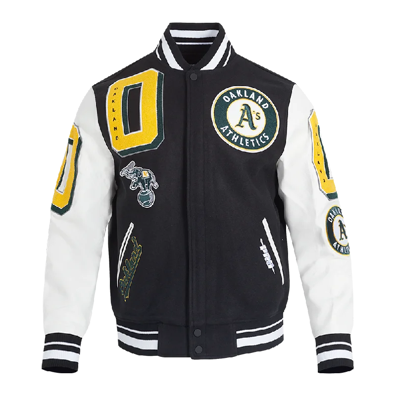 MLB OAKLAND ATHLETICS MASHUP MEN'S RIB WOOL VARSITY JACKET (BLACK/WHITE)