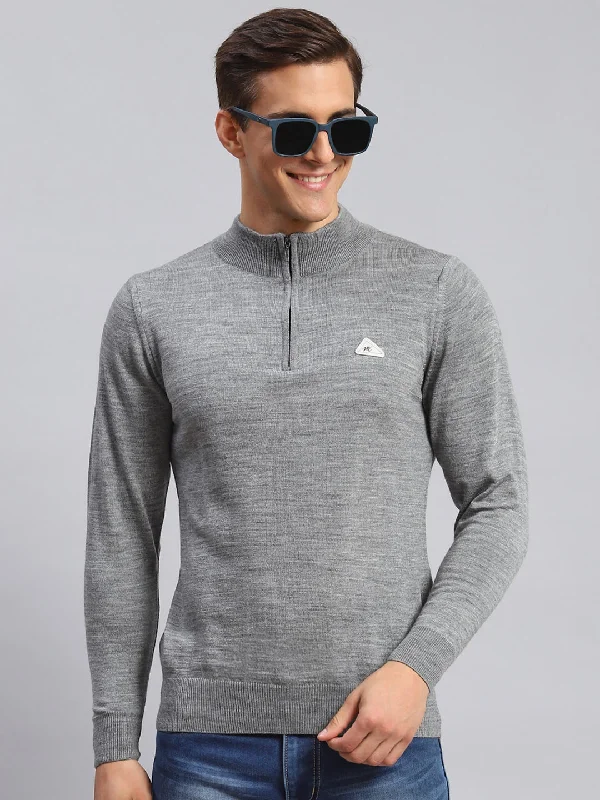 Men Grey Solid Wool blend Pullover