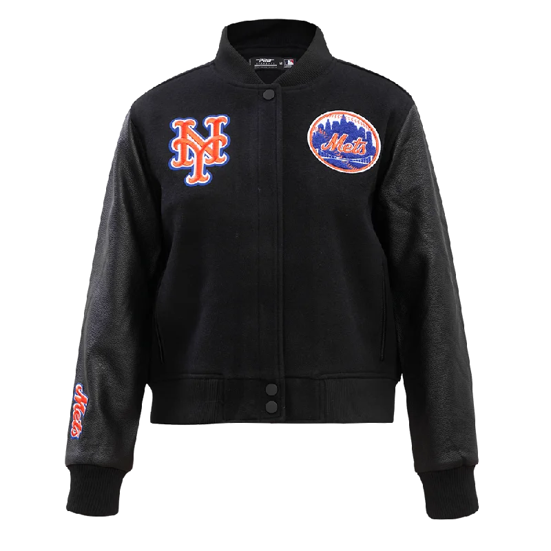 MLB NEW YORK METS CLASSIC WOOL WOMEN'S VARSITY JACKET (JET BLACK)