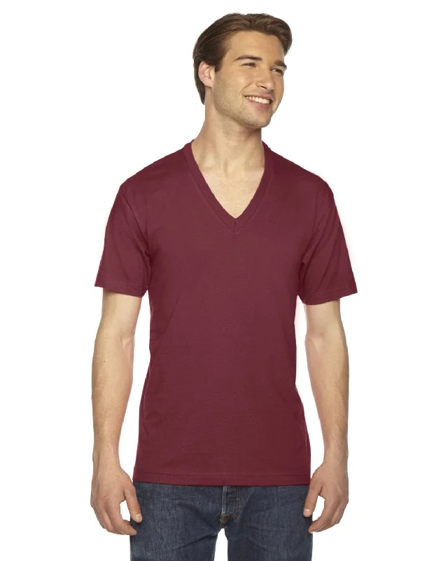 American Apparel Unisex Fine Jersey Short Sleeve V-Neck T-Shirt | Cranberry