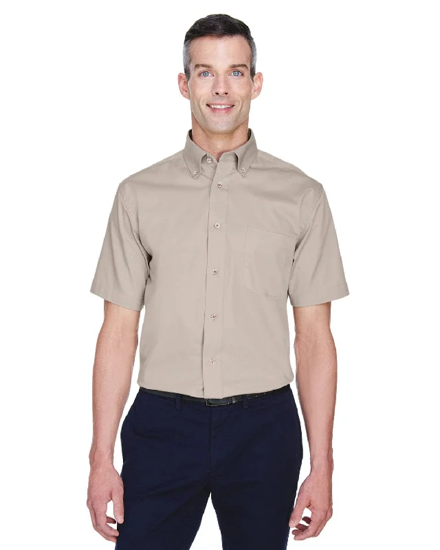 Harriton Short Sleeve Stain-Release Twill Shirt | Stone