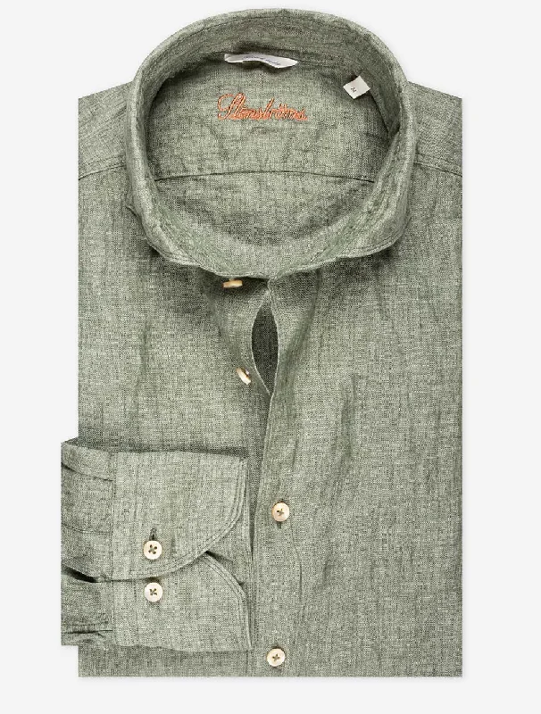 Green Linen Fitted Body Shirt