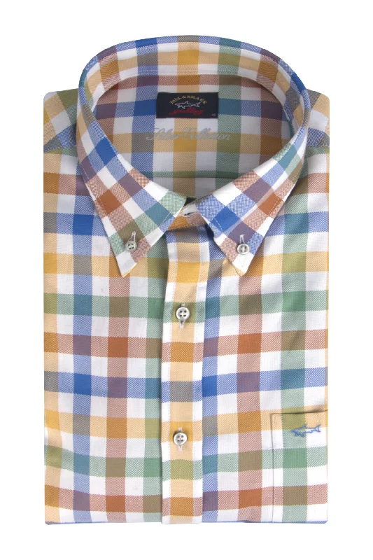 Paul & Shark Silver Oxford Cotton LS Shirt Yellow Check