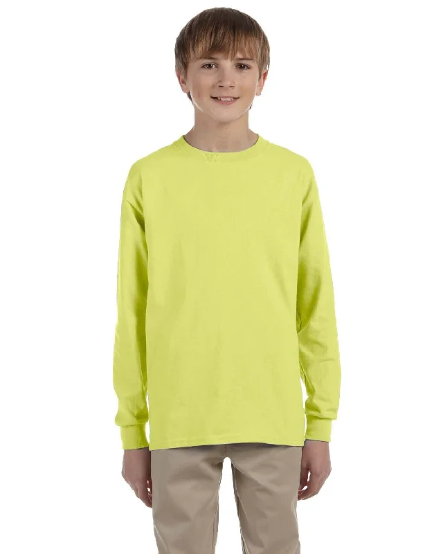 Jerzees Youth 5.6 oz. 50/50 Heavyweight Blend Long Sleeve T-Shirt | Safety Green