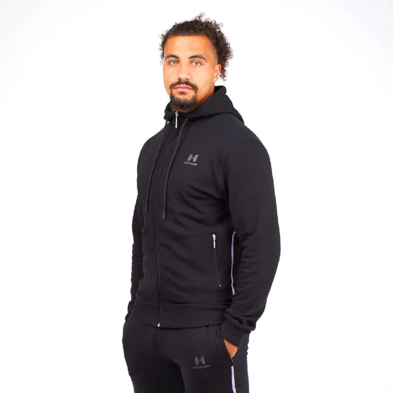 BLACK ZIP HOODIE- INTL TAPE