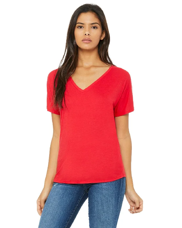 Bella+Canvas Ladies Flowy Simple V-Neck T-Shirt | Red