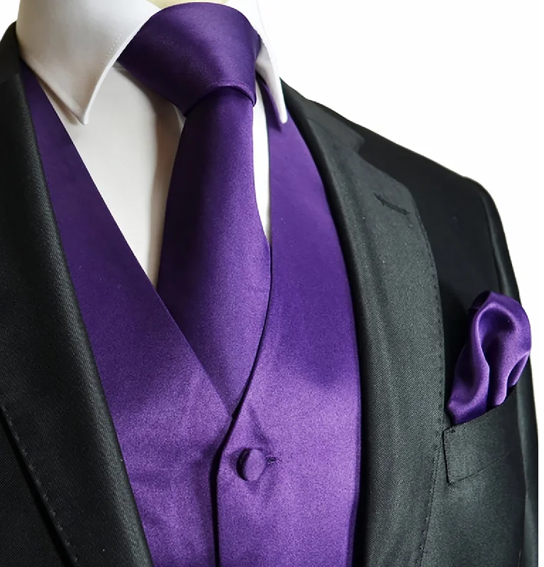 Solid Purple Tuxedo Vest Set