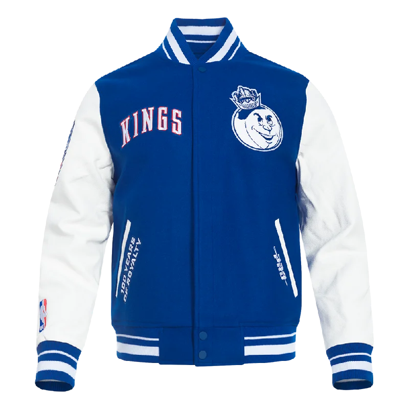 NBA SACRAMENTO KINGS CITY EDITION 24-25 MEN'S RIB WOOL VARSITY JACKE (DODGER BLUE/WHITE)