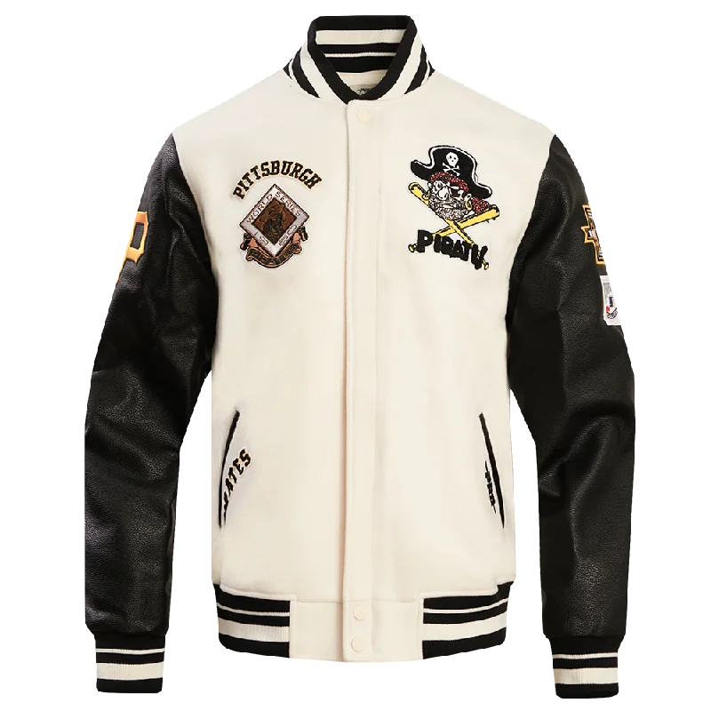 MLB PITTSBURGH PIRATES RETRO CLASSIC MEN'S RIB WOOL VARSITY JACKET (EGGSHELL/ BLACK)