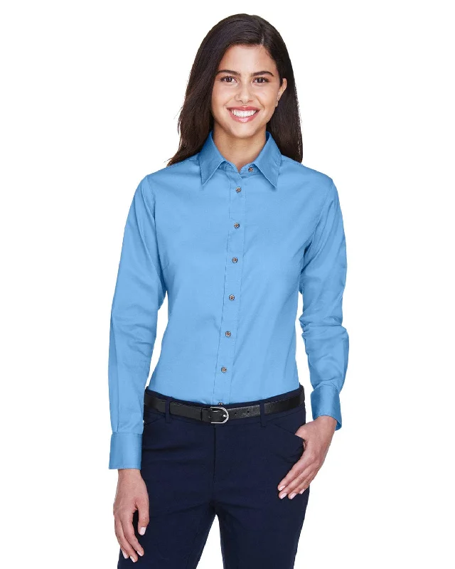 Harriton Ladies Long Sleeve Stain-Release Twill Shirt | Lt College Blue