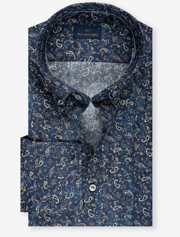 Poplin Printed Buttondown Shirt Blue