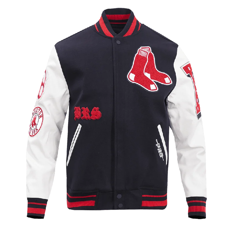 MLB BOSTON RED SOX OLD ENGLISH WOOL MEN'S VARSITY JACKET (MIDNIGHT NAVY/WHITE)