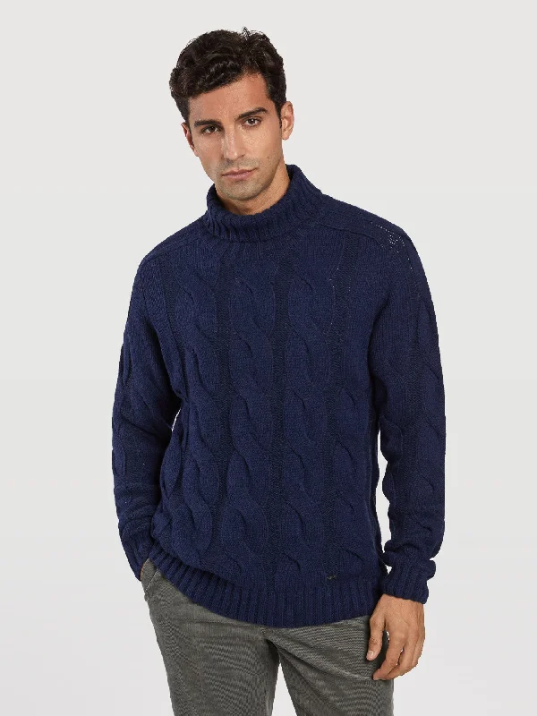 Turtle neck sweater with fancy cables