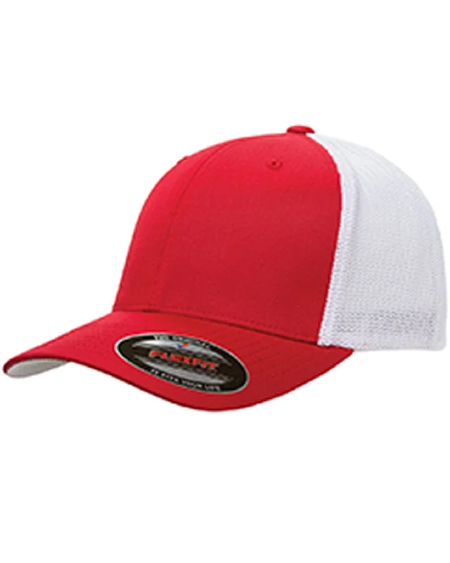 Yupoong Flexfit 6-Panel Trucker Cap | Red/ White