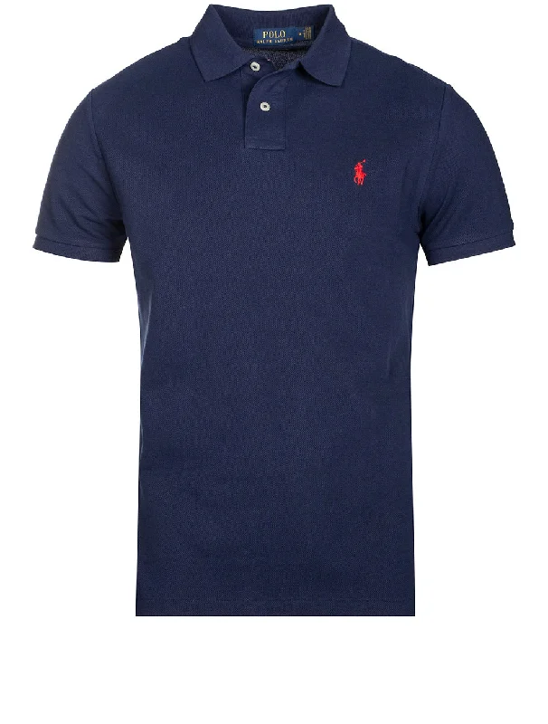 Basic Kurzarm-Poloshirt Marineblau