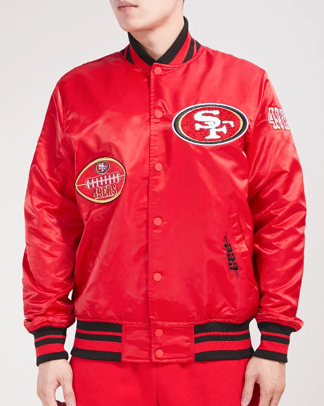 NFL SAN FRANCISCO 49ERS OLD ENGLISH MEN'S RIB SATIN JACKET (RED/BLACK)