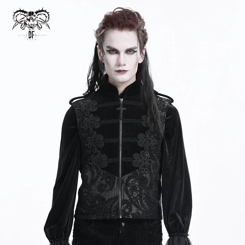 Men's Gothic Floral Crochet Zip Vest