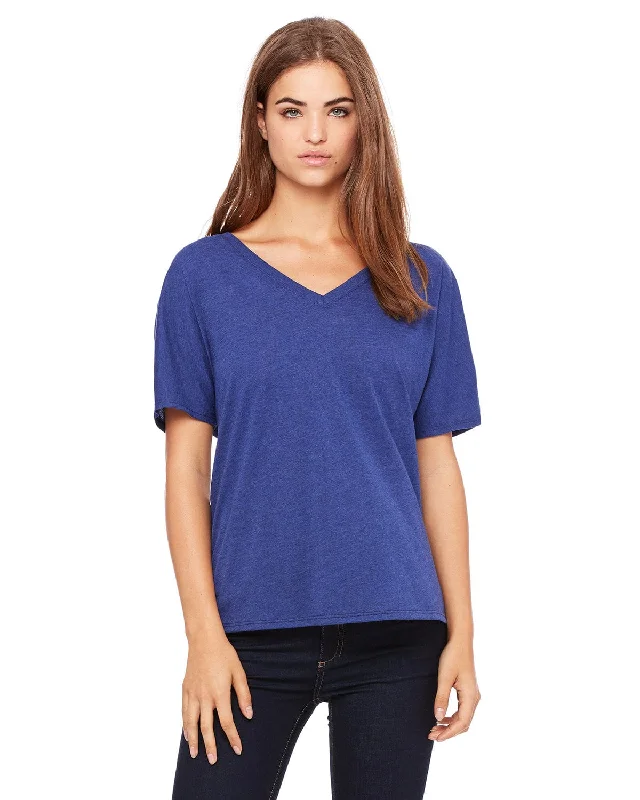 Bella+Canvas Ladies Flowy Simple V-Neck T-Shirt | Navy Triblend