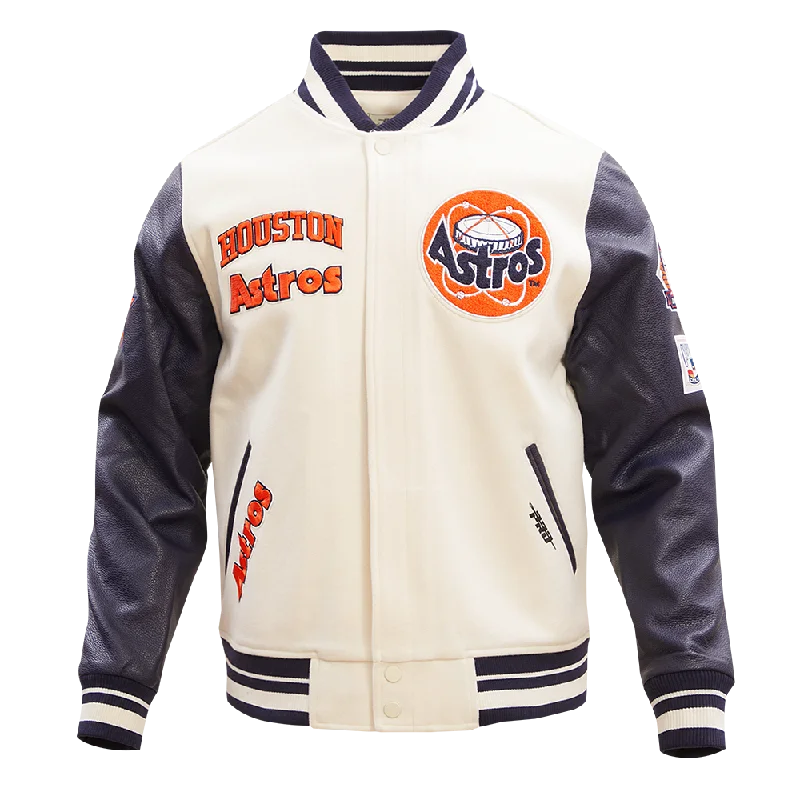 MLB HOUSTON ASTROS RETRO CLASSIC MEN'S RIB WOOL VARSITY JACKET (EGGSHELL/ MIDNIGHT NAVY)