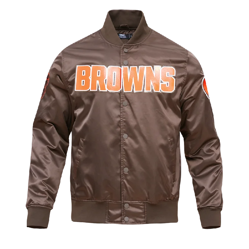 NFL CLEVELAND BROWNS BIG LOGO MEN'S SATIN JACKET (BROWN)