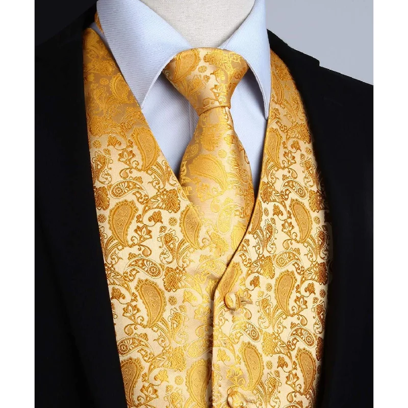 Paisley Floral 3pc Suit Vest Set - DEEP YELLOW