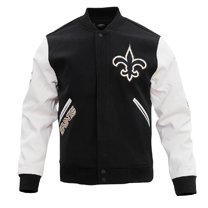 NFL NEW ORLEANS SAINTS CLASSIC WOOL MEN'S VARSITY JACKET (BLACK/WHITE)