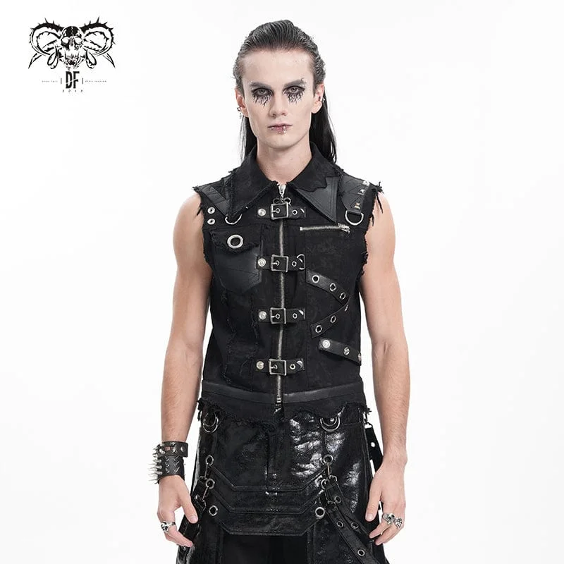 Men's Gothic Buckle-up Eyelets Ripped Vest