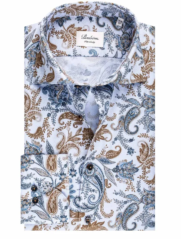 Blue Paisley Patterned Fitted Body Shirt