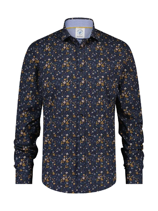 A Fish Named Fred Flower Shirt Navy/Yellow