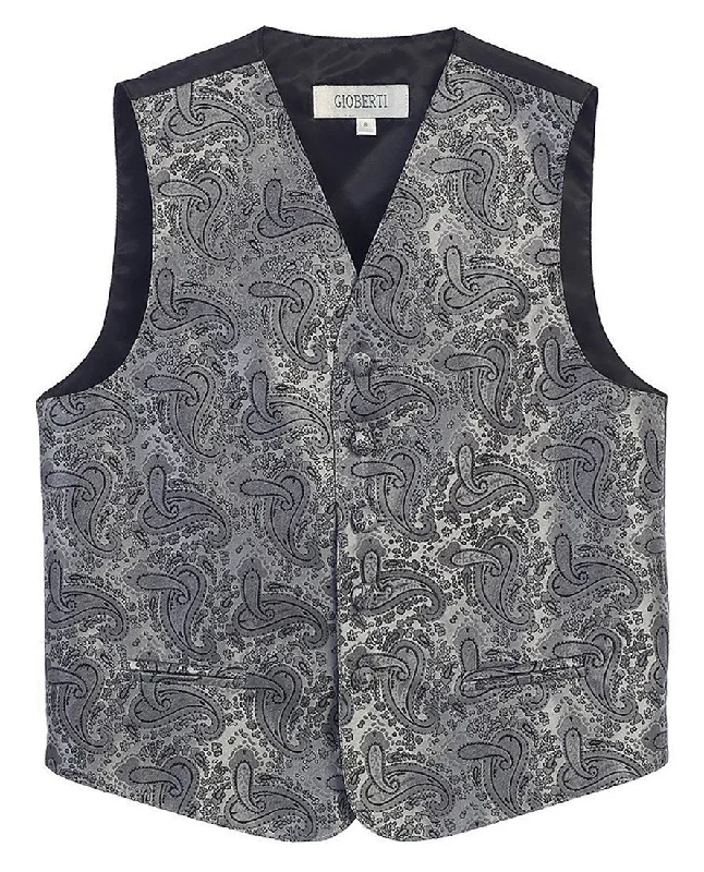 Grey Formal Boys Paisley Tuxedo Vest Set