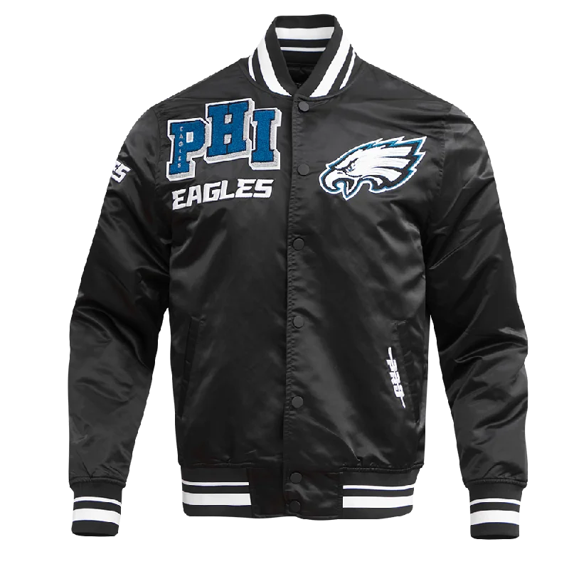 NFL PHILADELPHIA EAGLES MASHUP RIB MEN'S SATIN JACKET (BLACK)