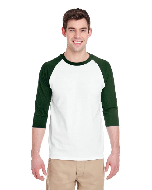 Gildan Heavy Cotton 3/4-Raglan Sleeve T-Shirt | White/ Forest