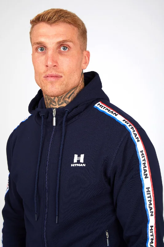 NAVY ZIP HOODIE- TRI TAPE