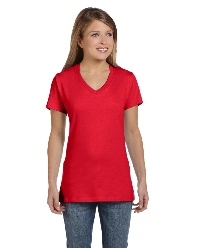 Hanes Ladies Ringspun Cotton Nano V-Neck T-Shirt | Athletic Red