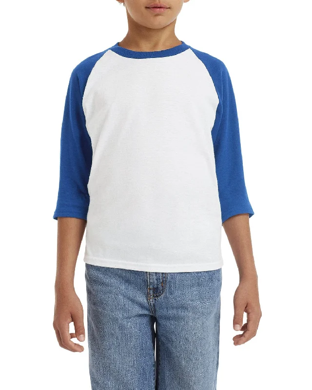 Gildan Youth Heavy Cotton 3/4-Raglan Sleeve T-Shirt | White/ Royal