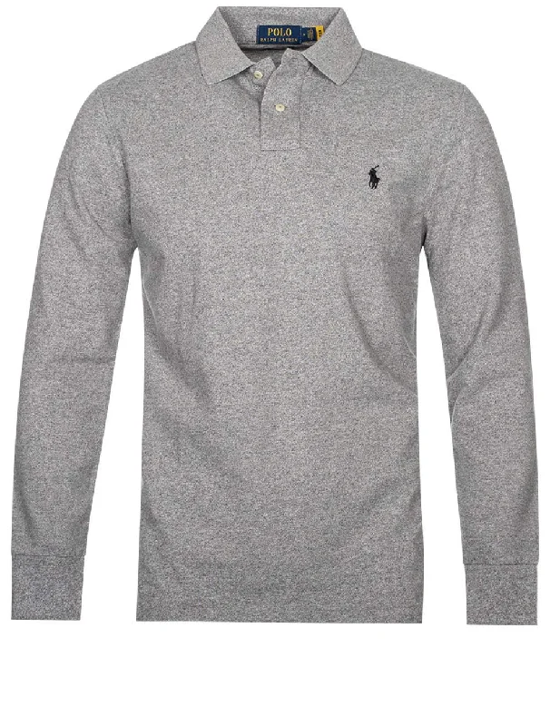 Langarm-Poloshirt Basic Mesh Grau