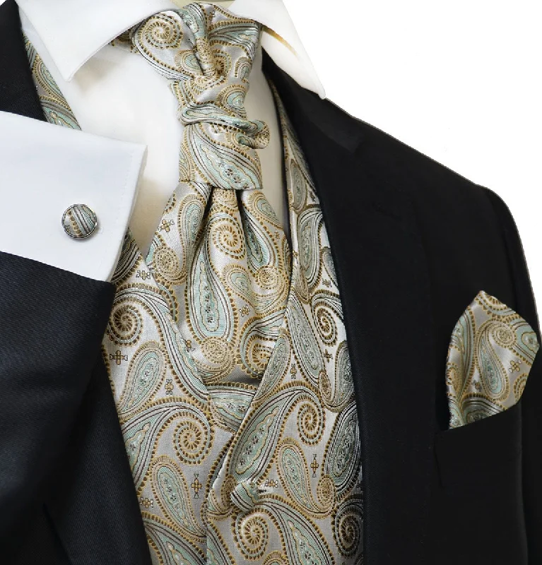 Gold and Turquoise Paisley Tuxedo Vest Set