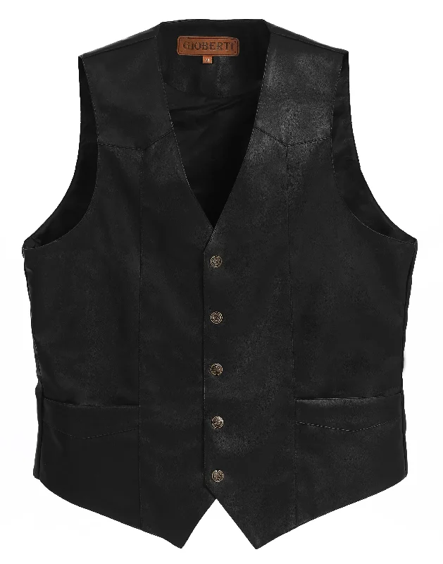 MEN'S 5 BUTTON FAUX LEATHER VEST